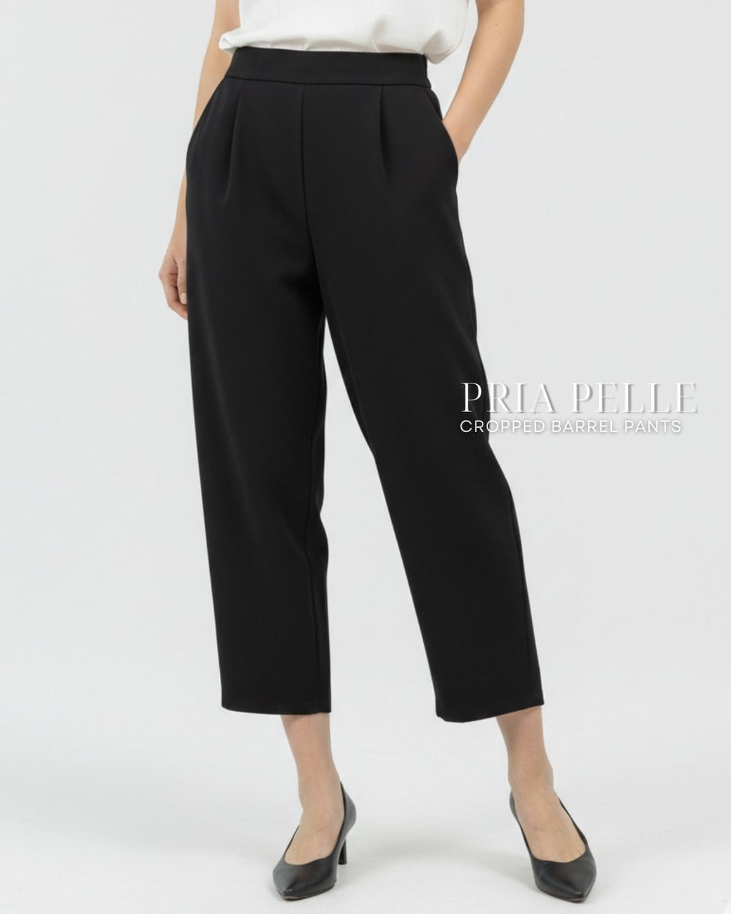 Pria Pelle Cropped Barrel Pants | Back Garter -  Cotton Blend Black | Non Stretch