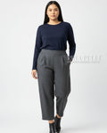 Pria Pelle Cropped Barrel Pants | Back Garter -  Cotton Blend Plaid Charcoal Gray