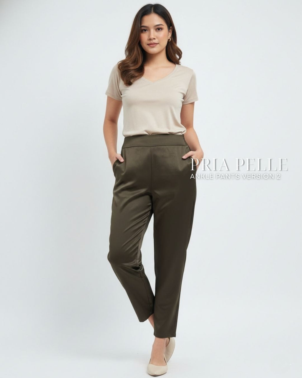 Pria Pelle Ankle Pants Version 2 | Back Garter - Cotton Blend Moss Green