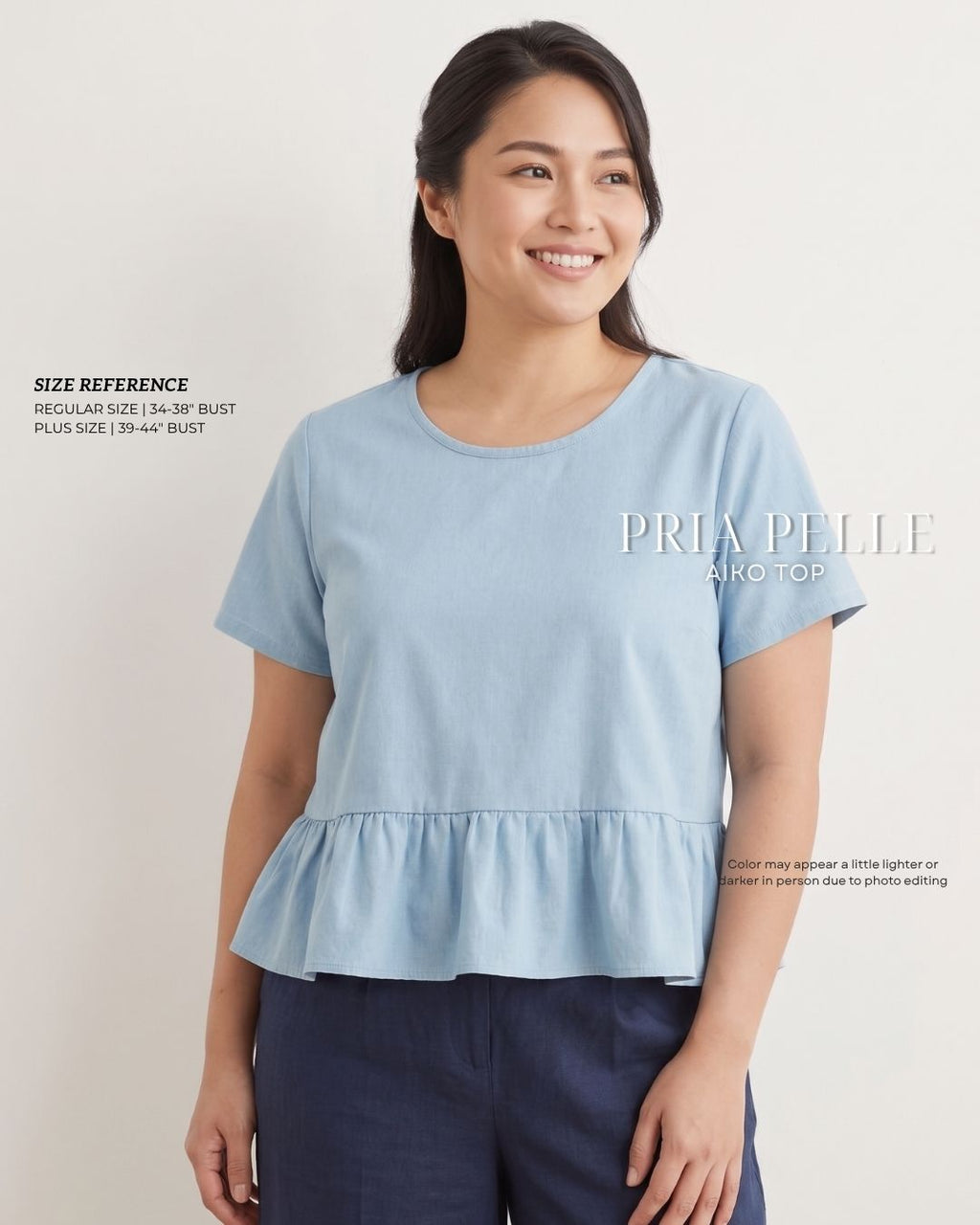 Pria Pelle Aiko Top - Denim Blend Light Blue with Stretch