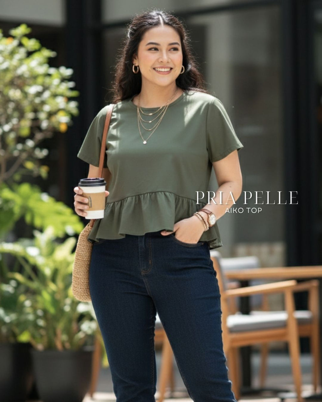 Pria Pelle Aiko Top - Cotton Blend Army Green | Non Stretch