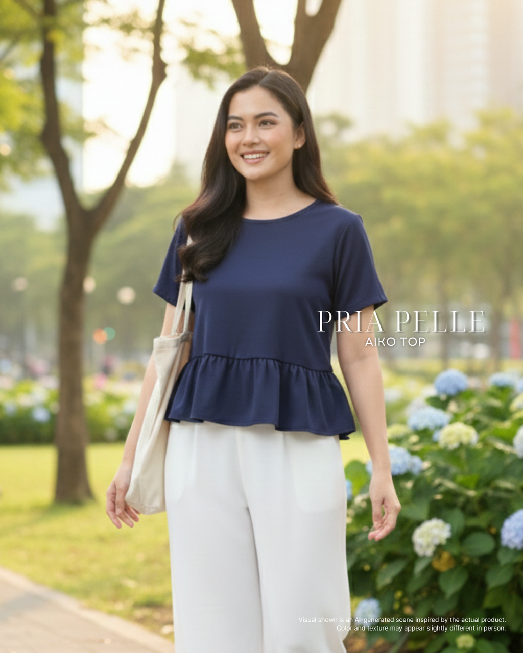 Pria Pelle Aiko Top - Cotton Blend Blue Black (Subtle Herringbone Stripes) | Non Stretch