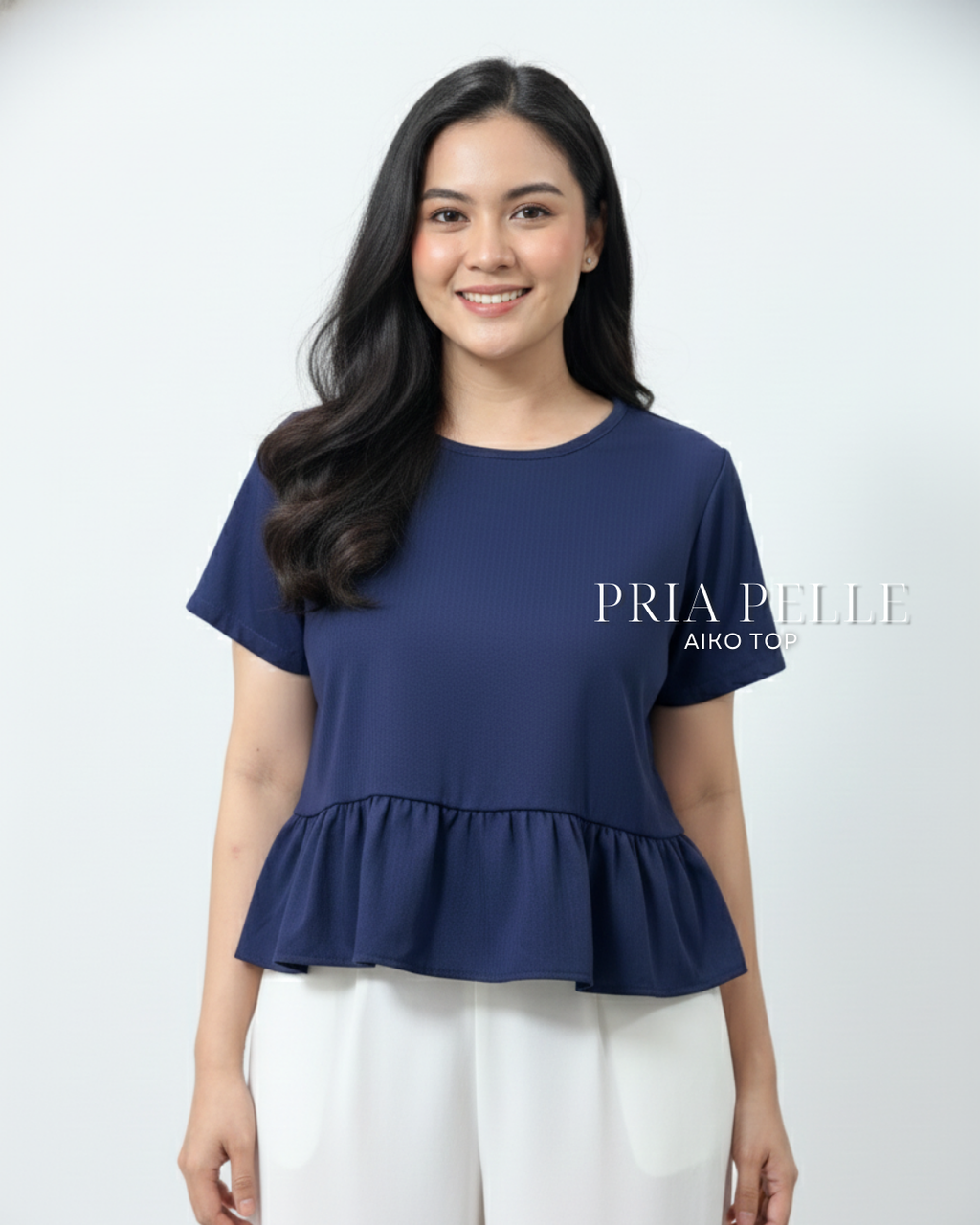 Pria Pelle Aiko Top - Cotton Blend Blue Black (Subtle Herringbone Stripes) | Non Stretch