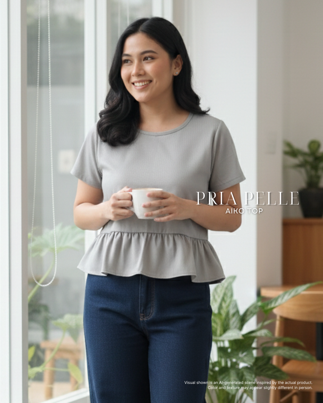 Pria Pelle Aiko Top - Cotton Blend Gray (Subtle Herringbone Stripes) | Non Stretch