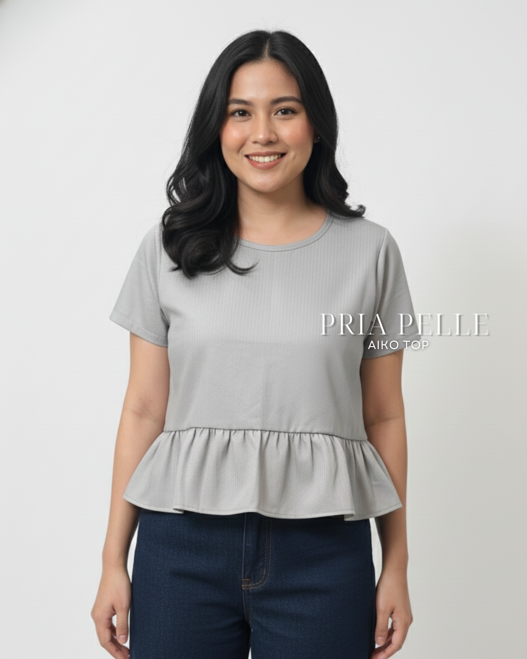 Pria Pelle Aiko Top - Cotton Blend Gray (Subtle Herringbone Stripes) | Non Stretch