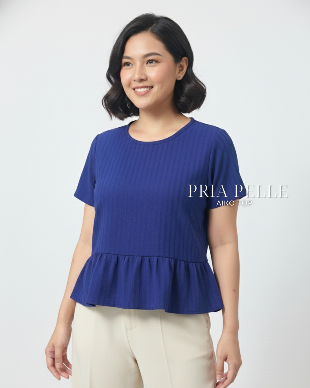 Pria Pelle Aiko Top - Cotton Textured Stripes Rhino Blue | Non Stretch