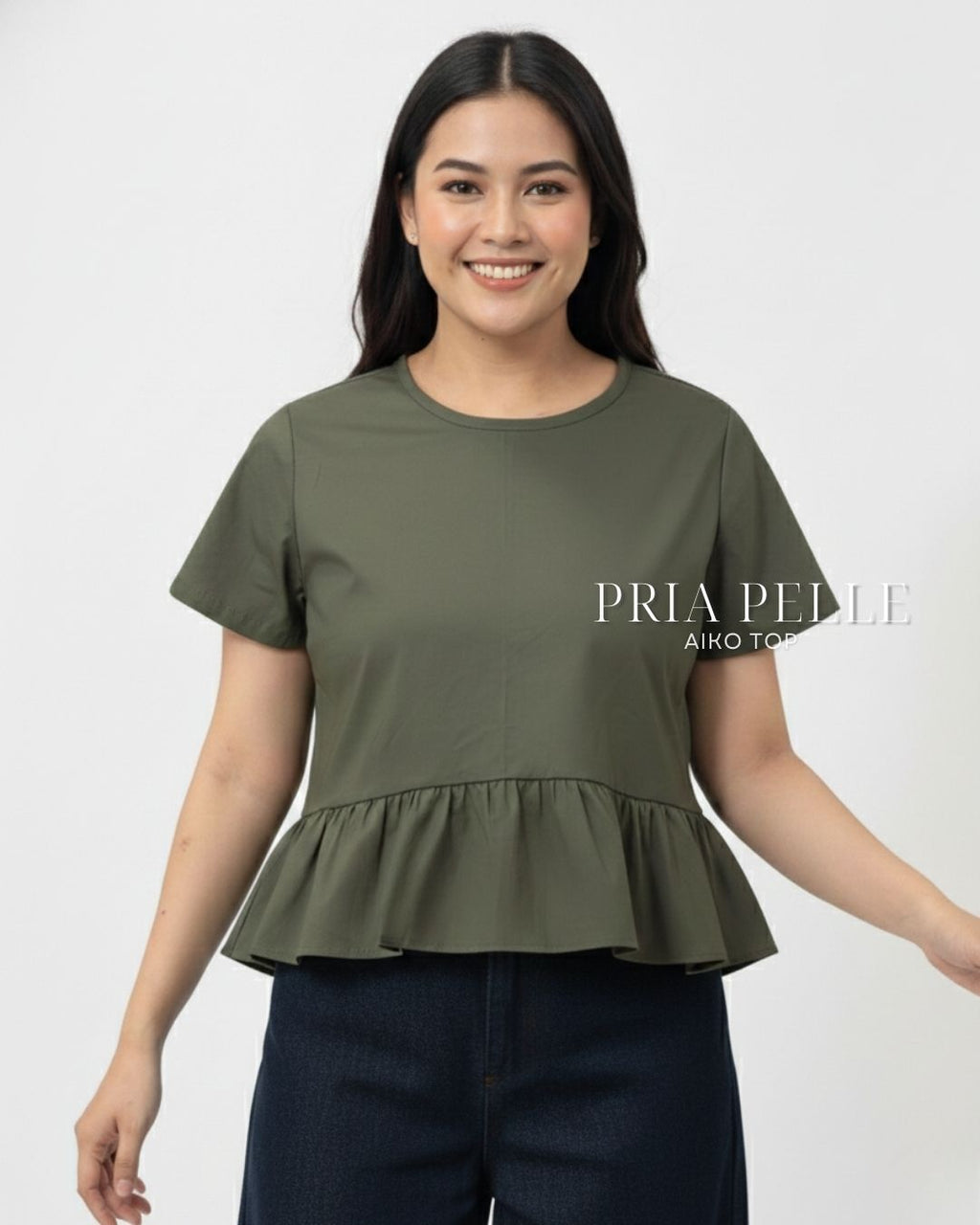 Pria Pelle Aiko Top - Cotton Blend Army Green | Non Stretch