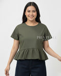 Pria Pelle Aiko Top - Cotton Blend Army Green | Non Stretch