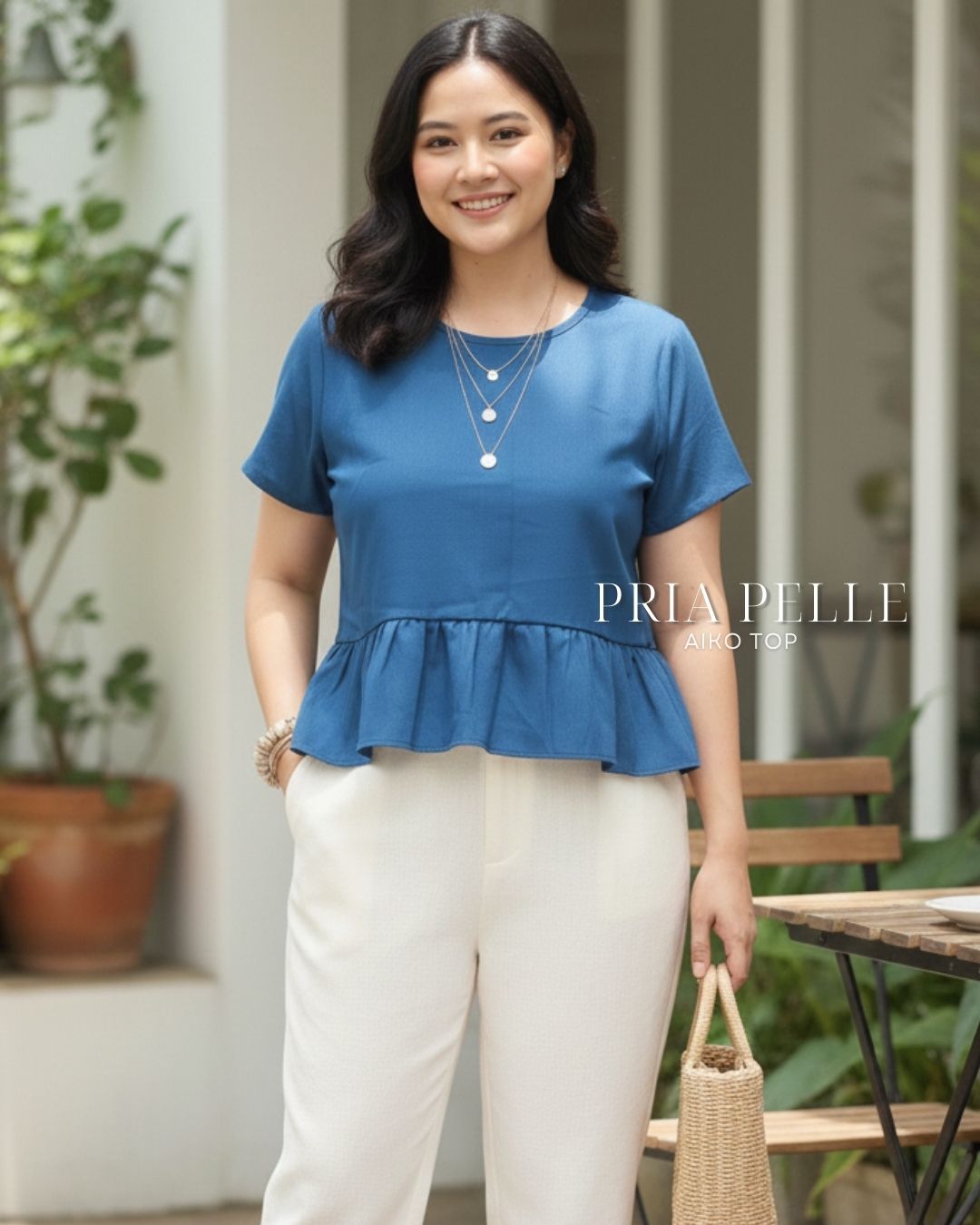 Pria Pelle Aiko Top - Cotton Blend Catalina Blue (Subtle Herringbone Stripes) | Non Stretch