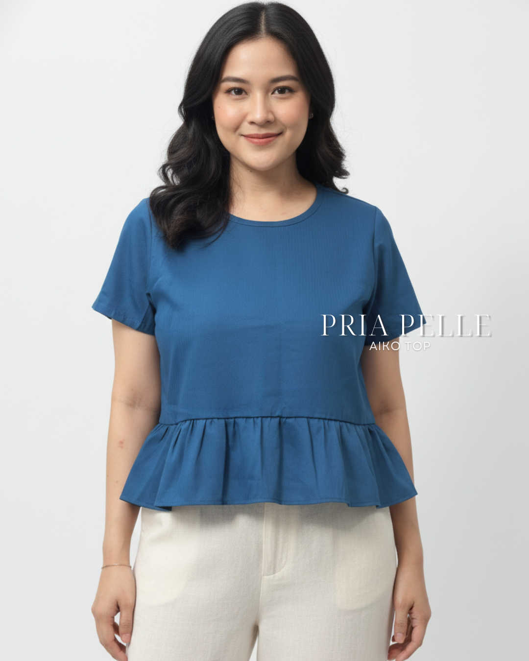 Pria Pelle Aiko Top - Cotton Blend Catalina Blue (Subtle Herringbone Stripes) | Non Stretch