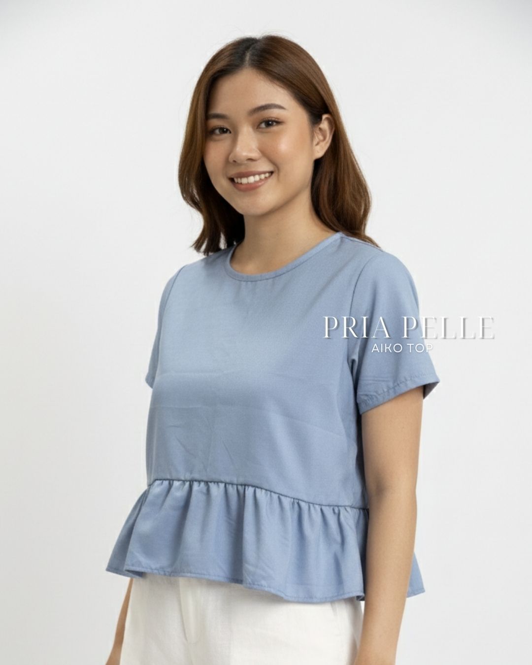 Pria Pelle Aiko Top - Chambray Cumulus Blue | Non Stretch