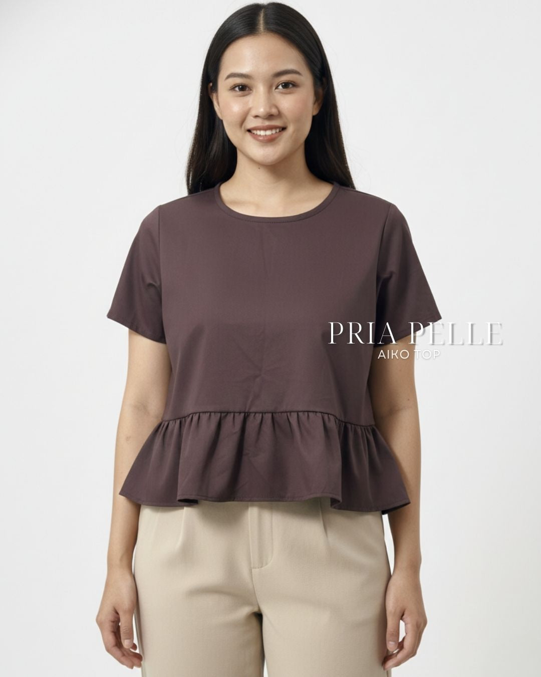 Pria Pelle Aiko Top - Cotton Blend Dark Plum | Non Stretch