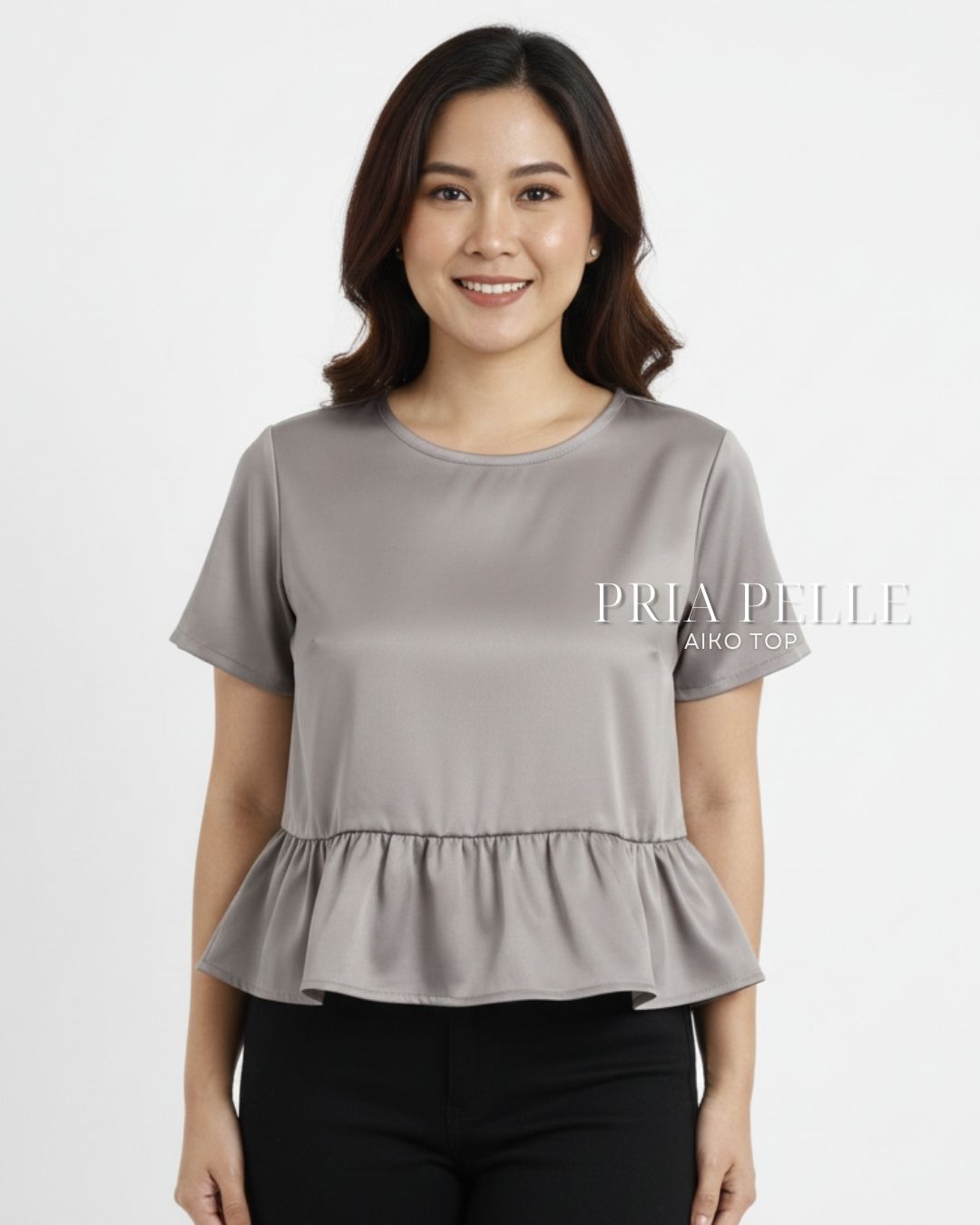 Pria Pelle Aiko Top - Cotton Satin Friar Gray | Non Stretch