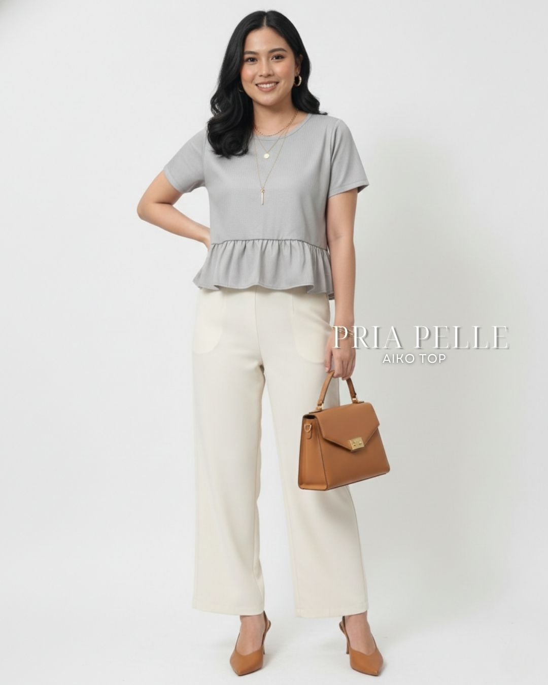 Pria Pelle Aiko Top - Cotton Blend Gray (Subtle Herringbone Stripes) | Non Stretch