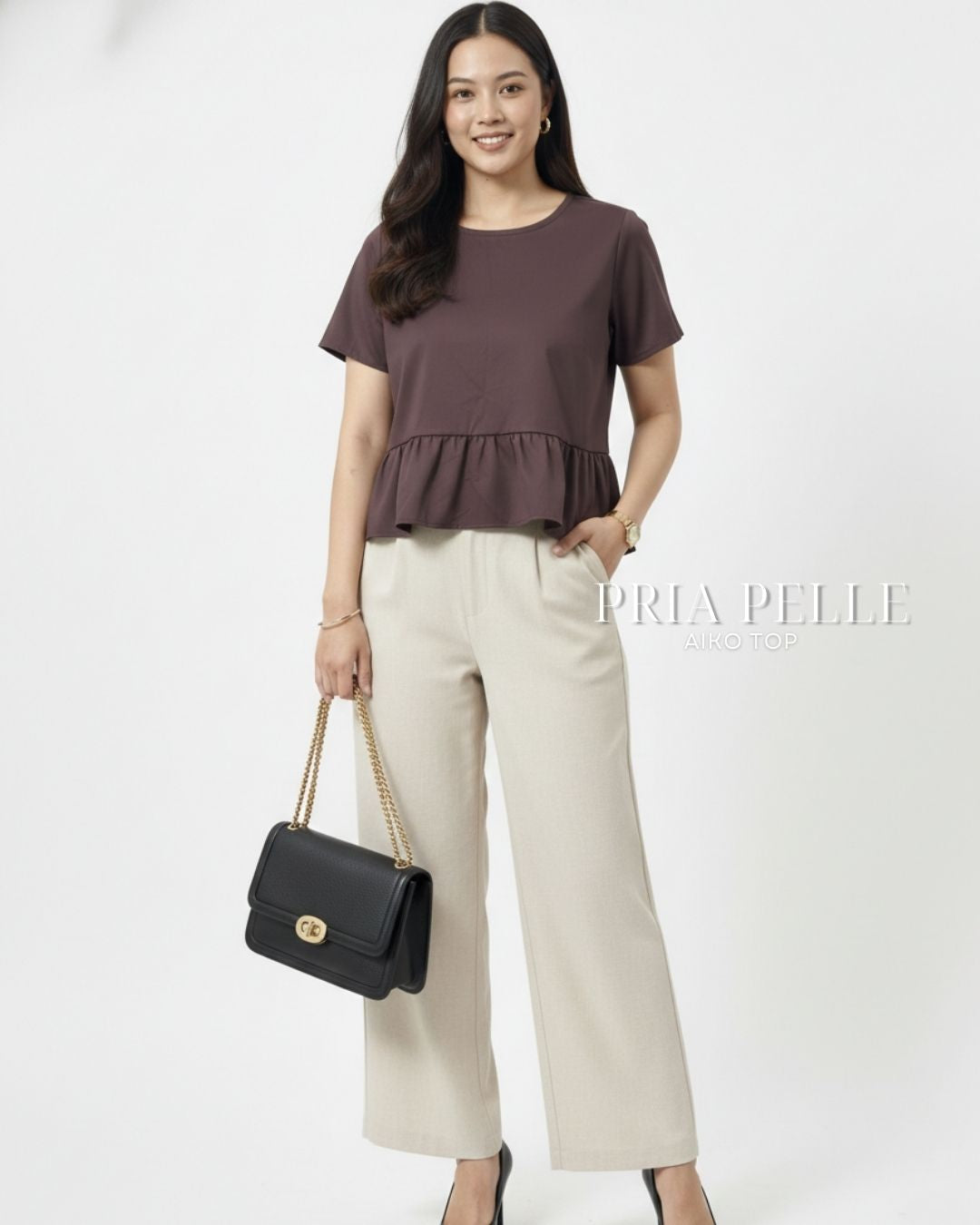 Pria Pelle Aiko Top - Cotton Blend Dark Plum | Non Stretch