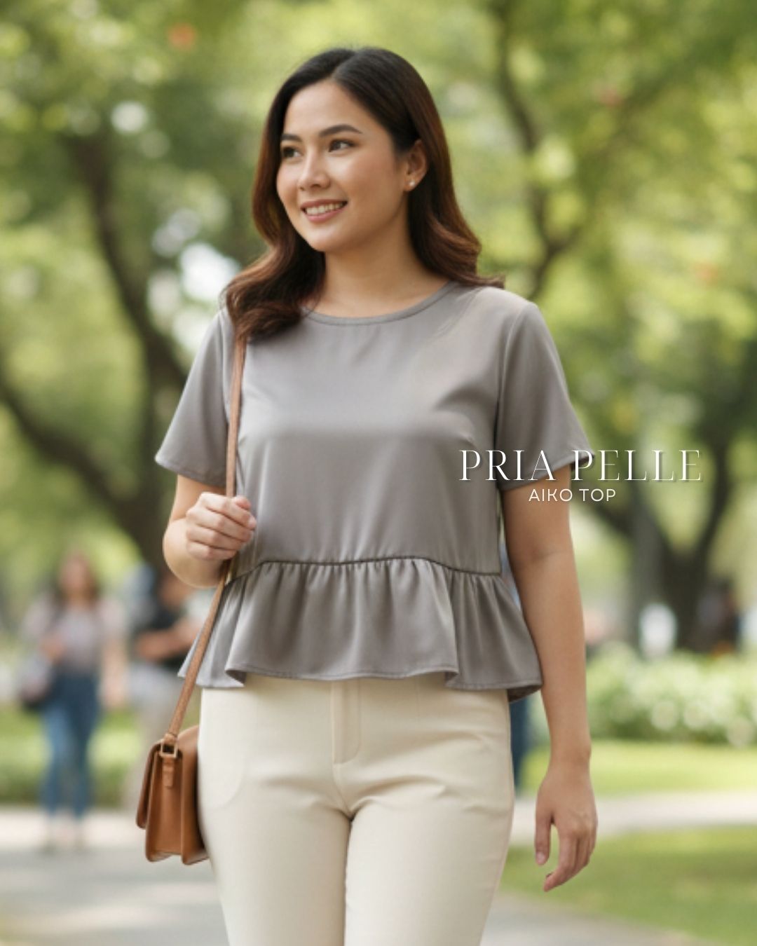 Pria Pelle Aiko Top - Cotton Satin Friar Gray | Non Stretch