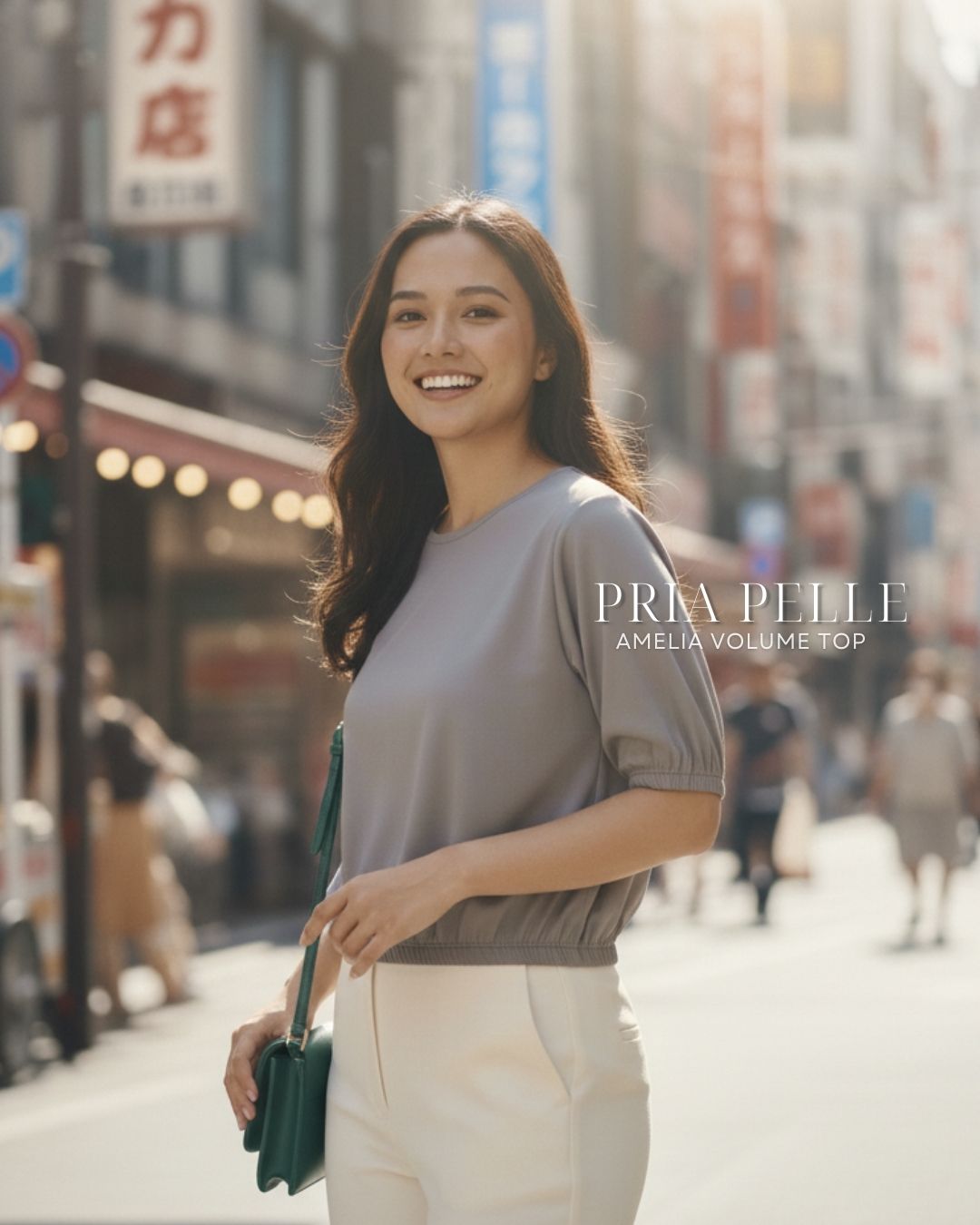 Pria Pelle Amelia Volume Top - Cotton Satin Friar Gray | Non Stretch