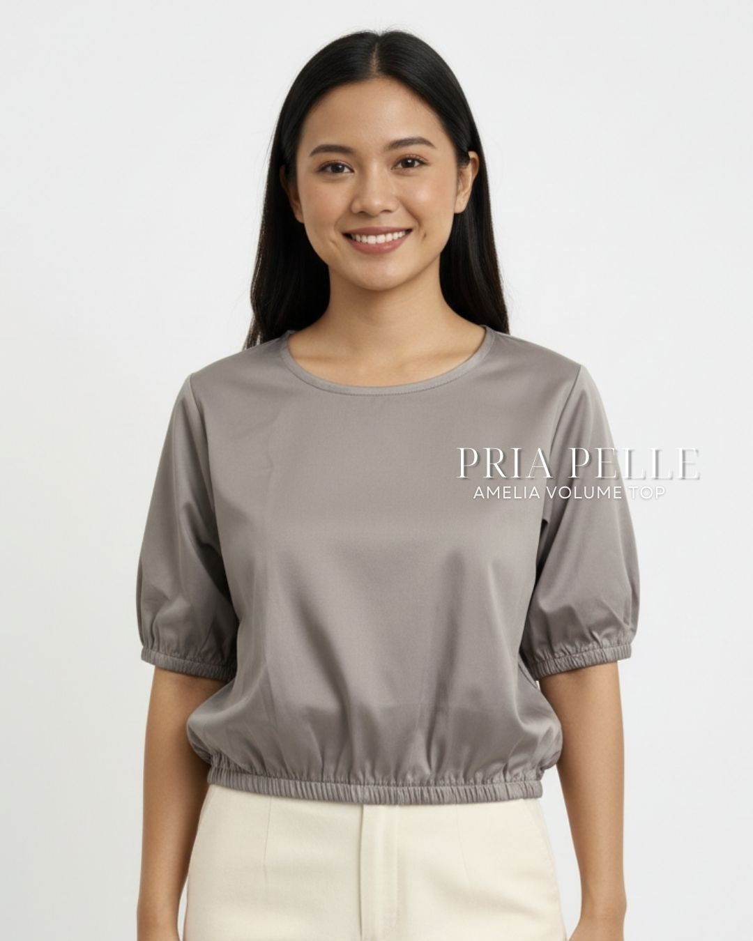 Pria Pelle Amelia Volume Top - Cotton Satin Friar Gray | Non Stretch