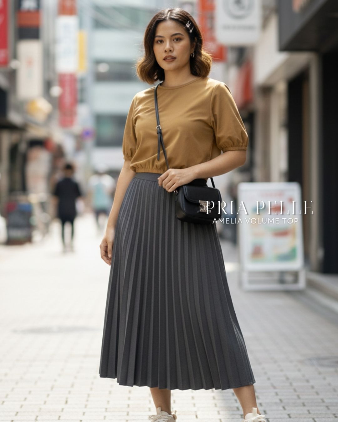 Pria Pelle Amelia Volume Top - Cotton Blend Caramel | Non Stretch
