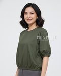 Pria Pelle Amelia Volume Top - Cotton Blend Metal Green | Non Stretch