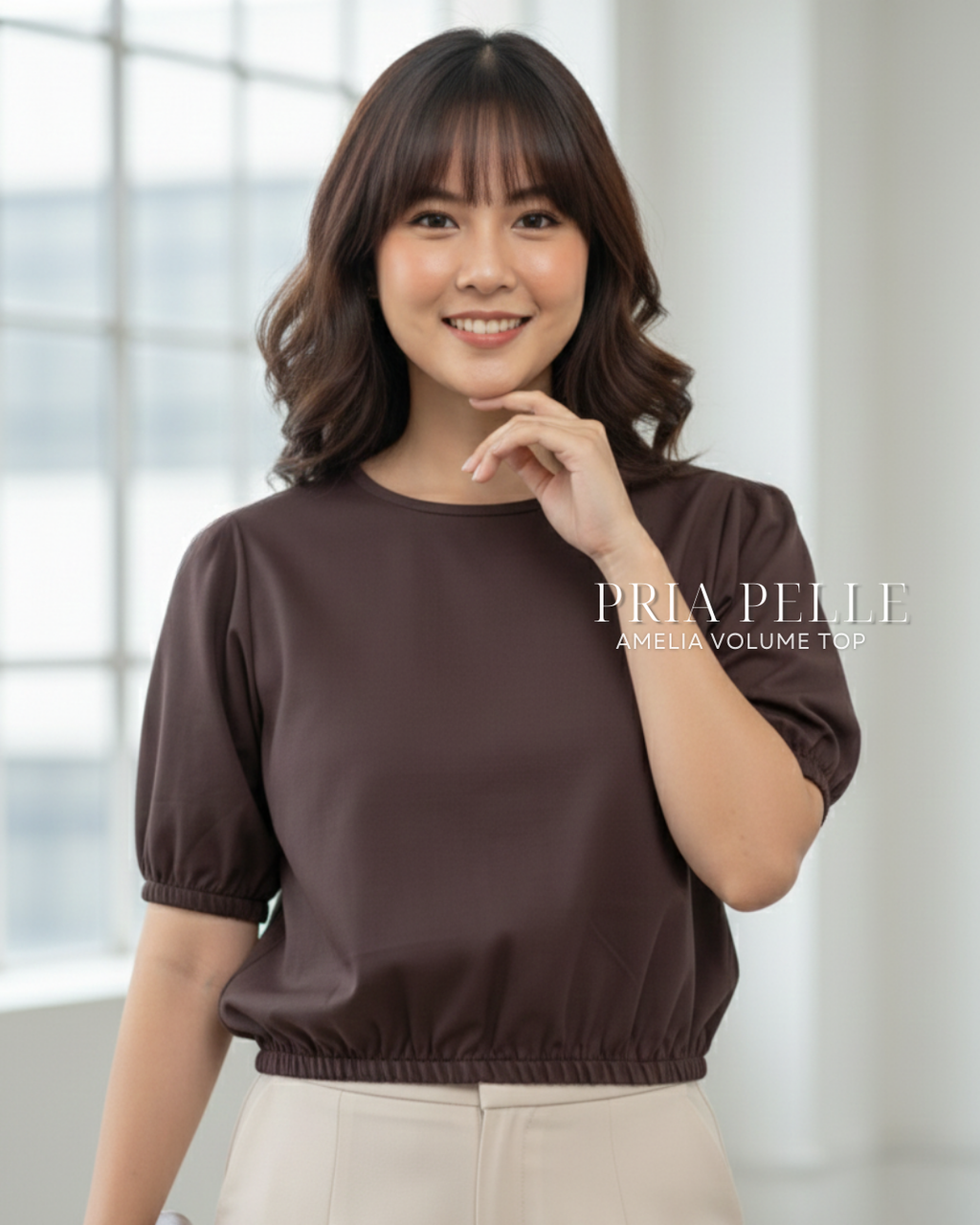 Pria Pelle Amelia Volume Top - Cotton Blend Dark Plum | Non Stretch