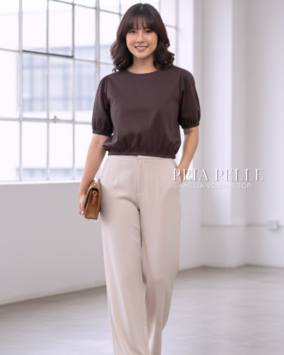 Pria Pelle Amelia Volume Top - Cotton Blend Dark Plum | Non Stretch