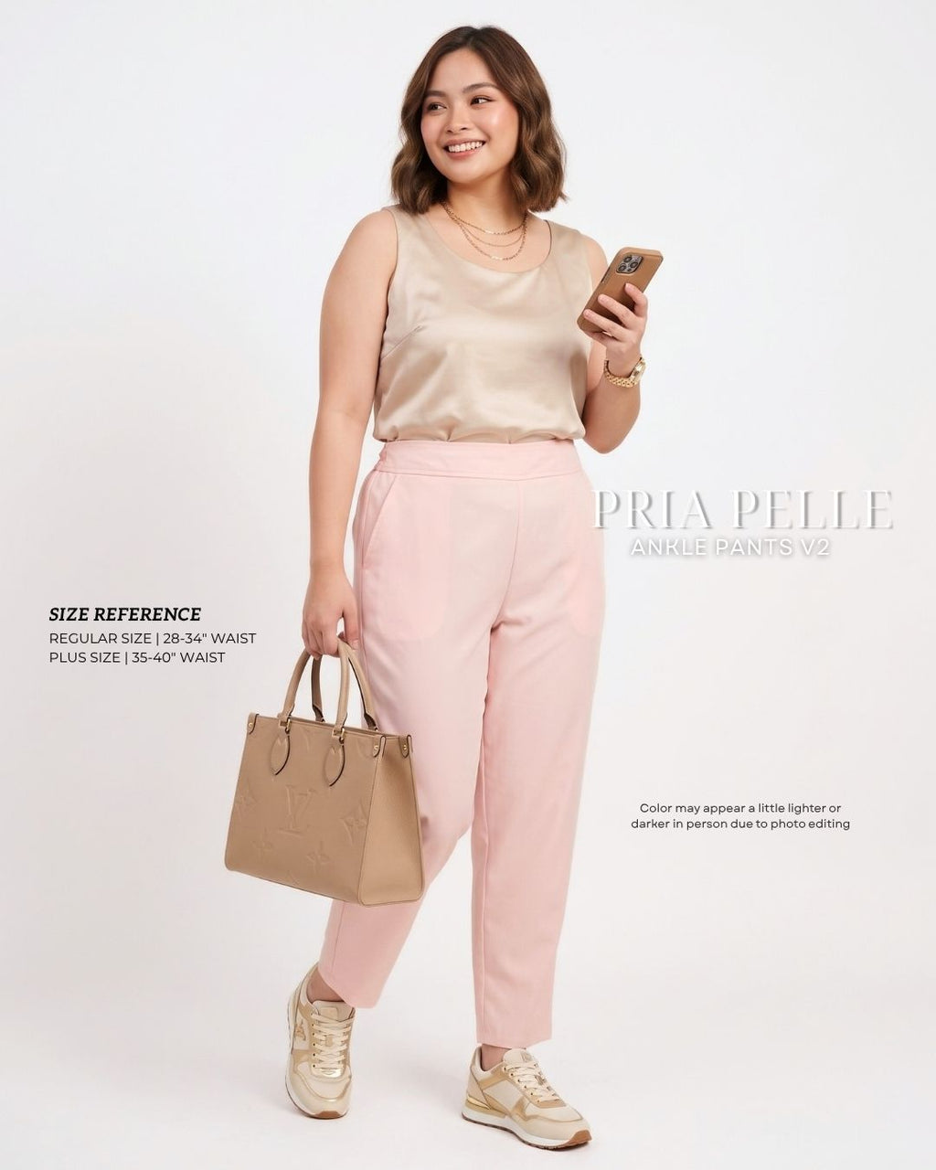 Pria Pelle Ankle Pants Version 2 | Back Garter - Cotton Blend Pink Peach with Stretch