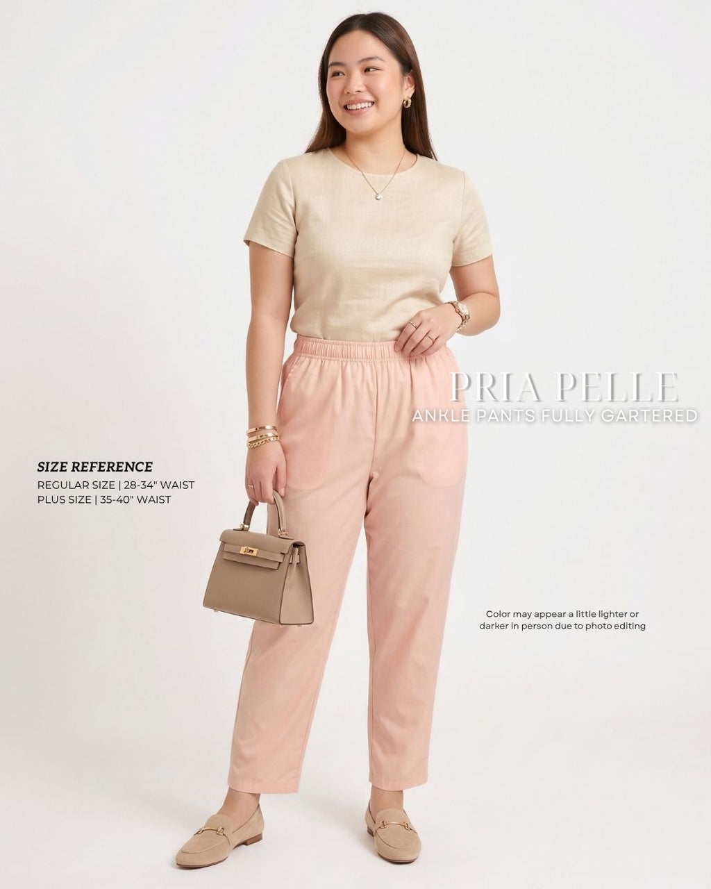 Pria Pelle Ankle Pants Version 1 | Fully Gartered - Cotton Blend Pink Peach with Stretch