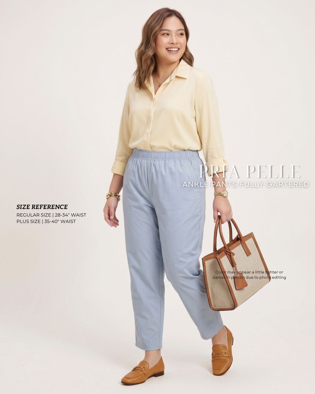 Pria Pelle Ankle Pants Version 1 | Fully Gartered - Lightweight Cotton Blend Powder Blue | Non Stretch