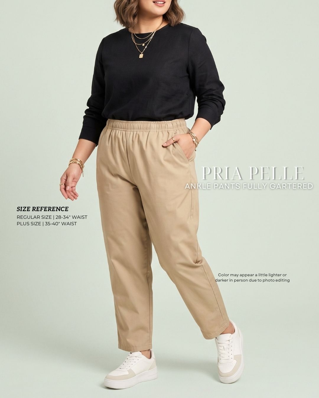 Pria Pelle Ankle Pants Version 1 | Fully Gartered - Cotton Blend Sand Khaki - Non Stretch