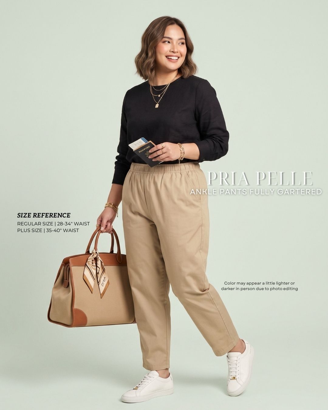 Pria Pelle Ankle Pants Version 1 | Fully Gartered - Cotton Blend Sand Khaki - Non Stretch