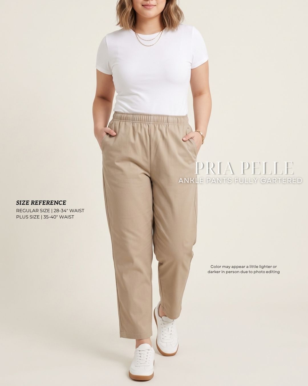Pria Pelle Ankle Pants Version 1 | Fully Gartered - Cotton Blend Tan with Stretch
