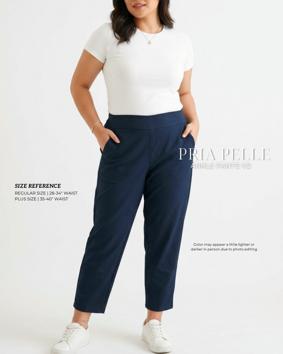 Pria Pelle Ankle Pants Version 2 | Back Garter - Cotton Blend Midnight Blue - Non Stretch