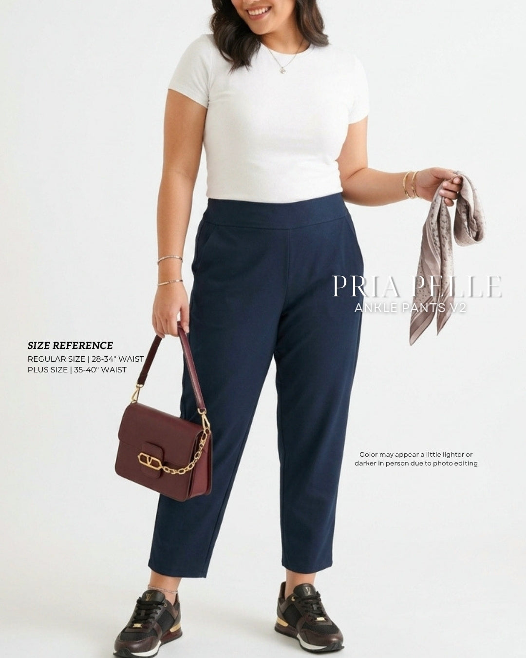 Pria Pelle Ankle Pants Version 2 | Back Garter - Cotton Blend Midnight Blue - Non Stretch