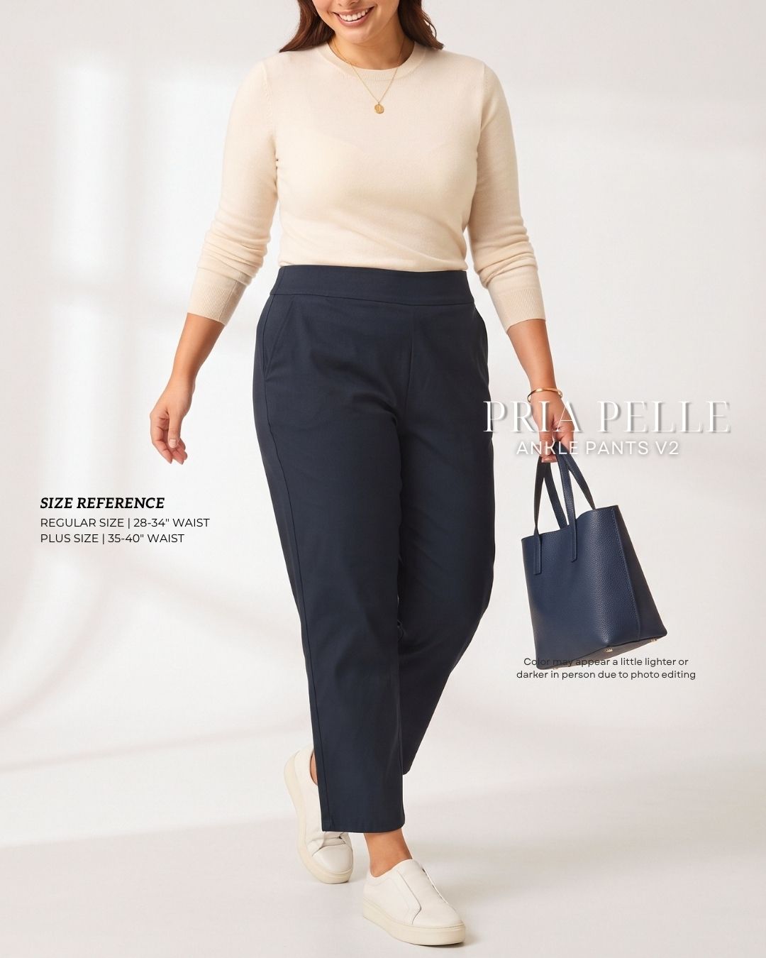 Pria Pelle Ankle Pants Version 2 | Back Garter - Cotton Blend Blue Black - Non Stretch