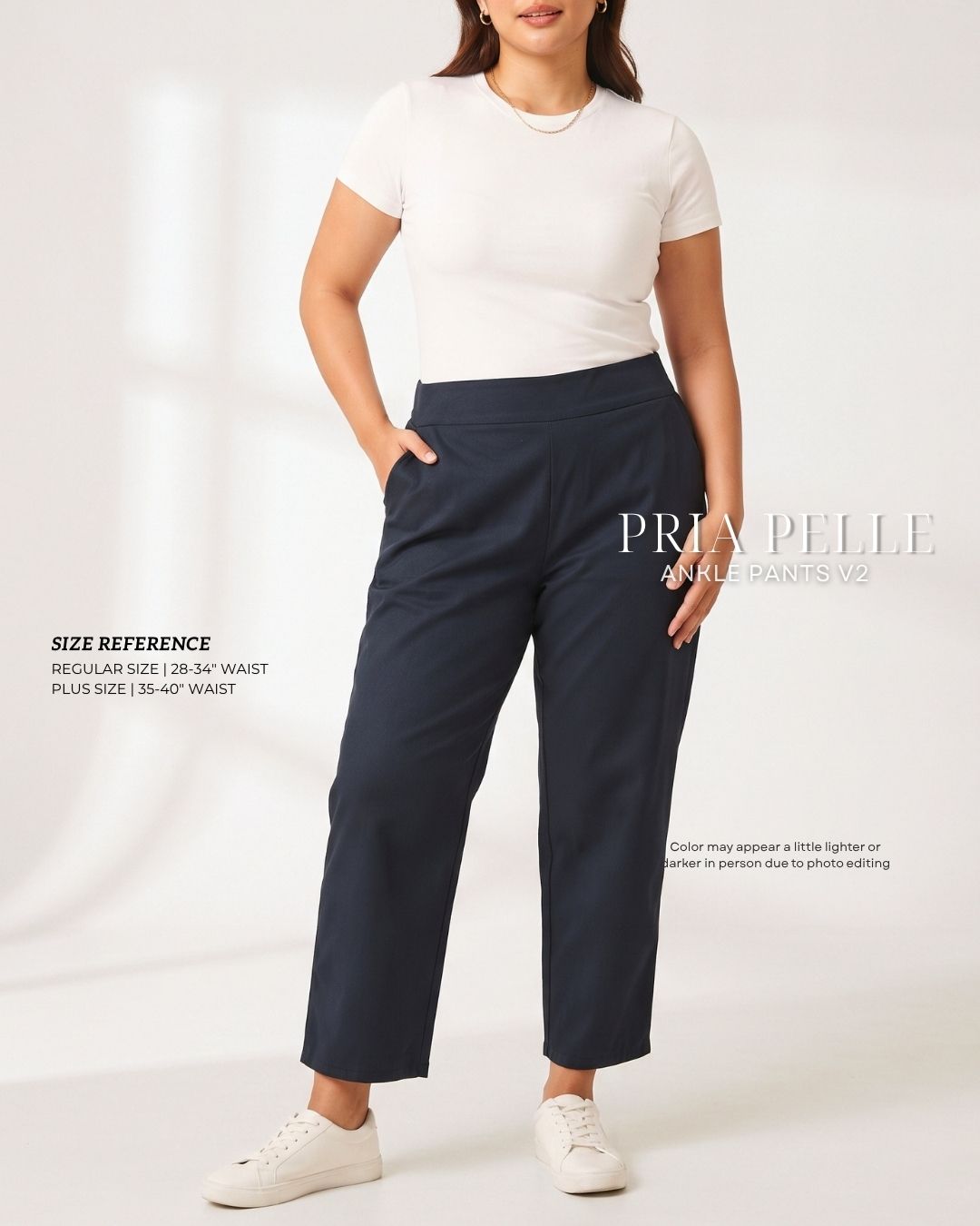 Pria Pelle Ankle Pants Version 2 | Back Garter - Cotton Blend Blue Black - Non Stretch