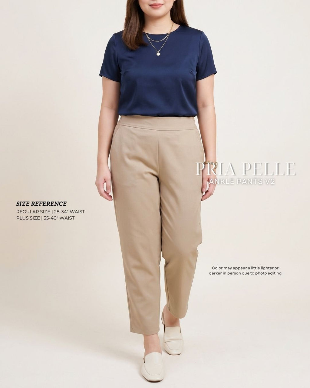 Pria Pelle Ankle Pants Version 2 | Back Garter - Cotton Blend Tan with Stretch