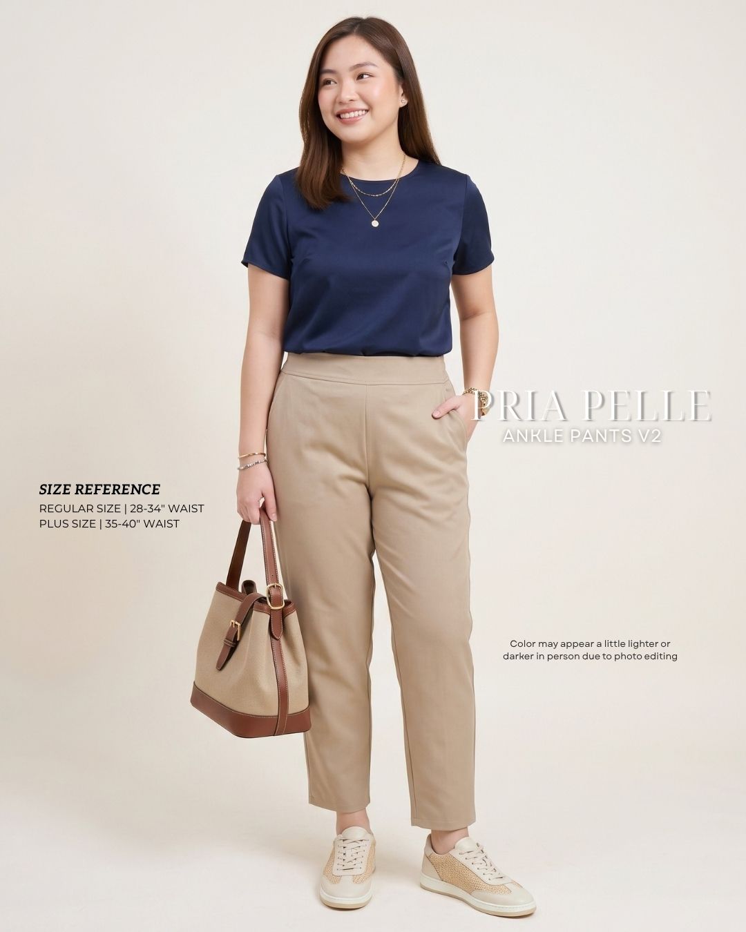 Pria Pelle Ankle Pants Version 2 | Back Garter - Cotton Blend Tan with Stretch