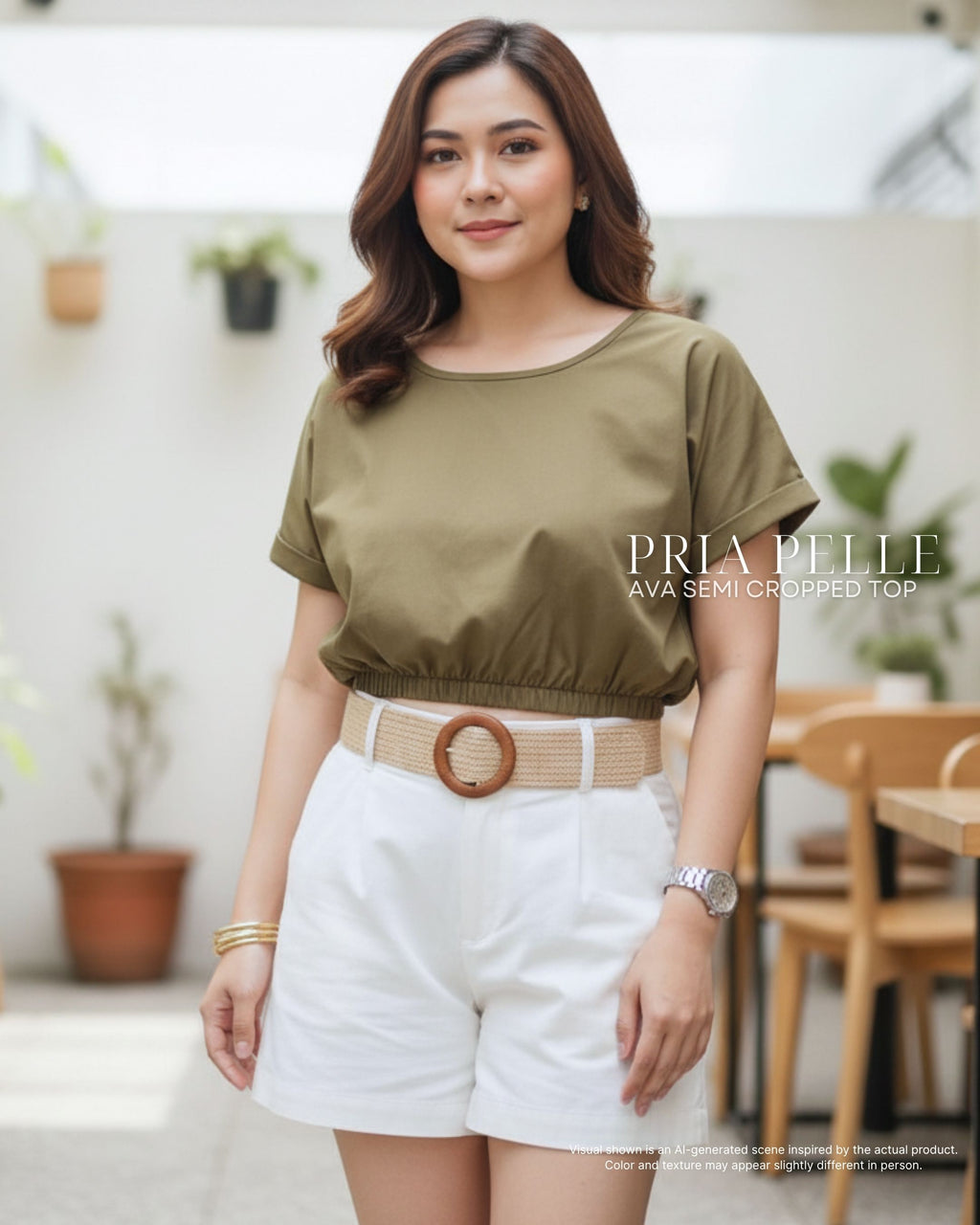 Pria Pelle Ava Semi Cropped Top - Cotton Blend Army Green