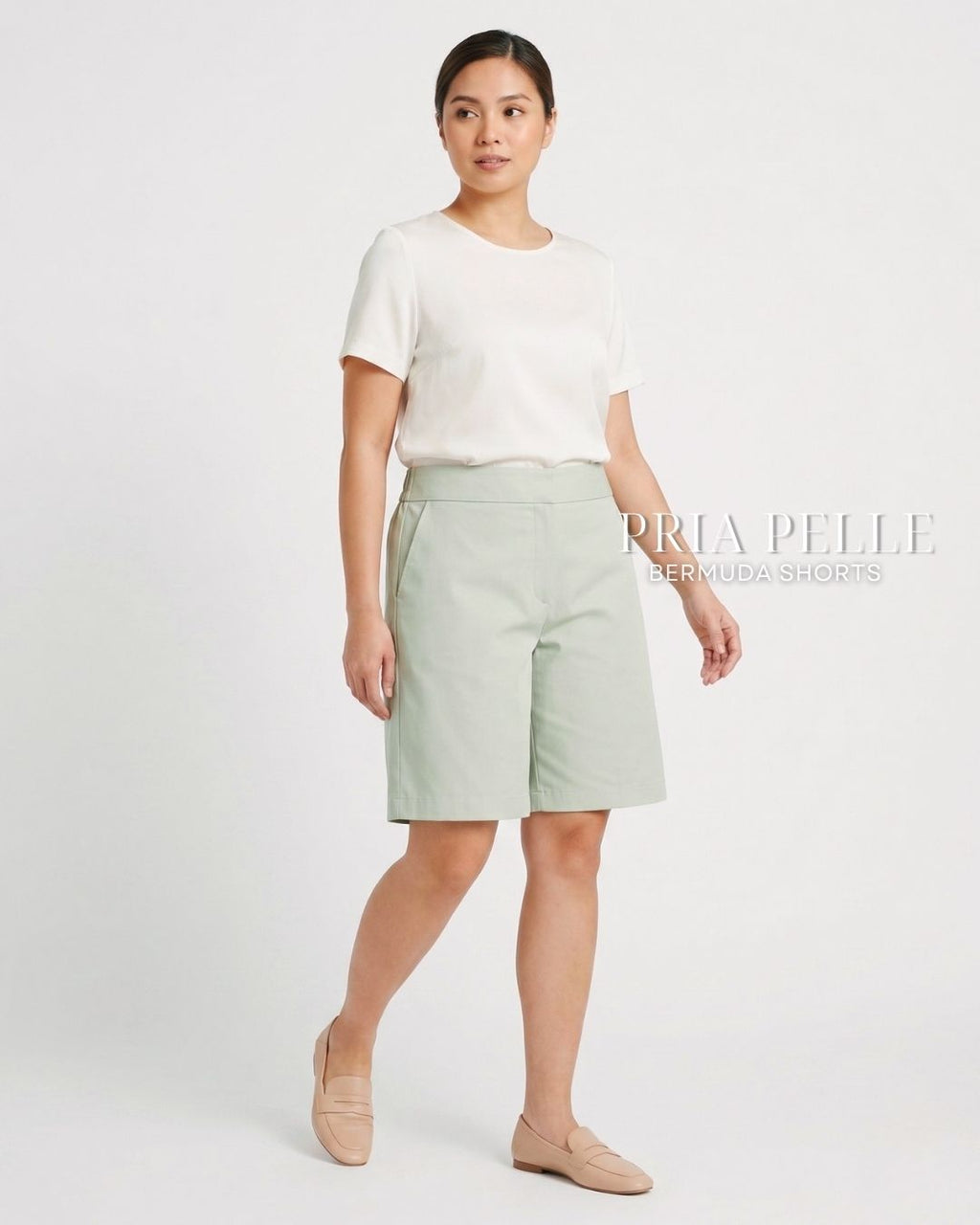 Pria Pelle Bermuda Shorts | Back garter - Cotton Twill Pistachio | Non Stretch