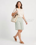 Pria Pelle Bermuda Shorts | Back garter - Cotton Twill Pistachio | Non Stretch
