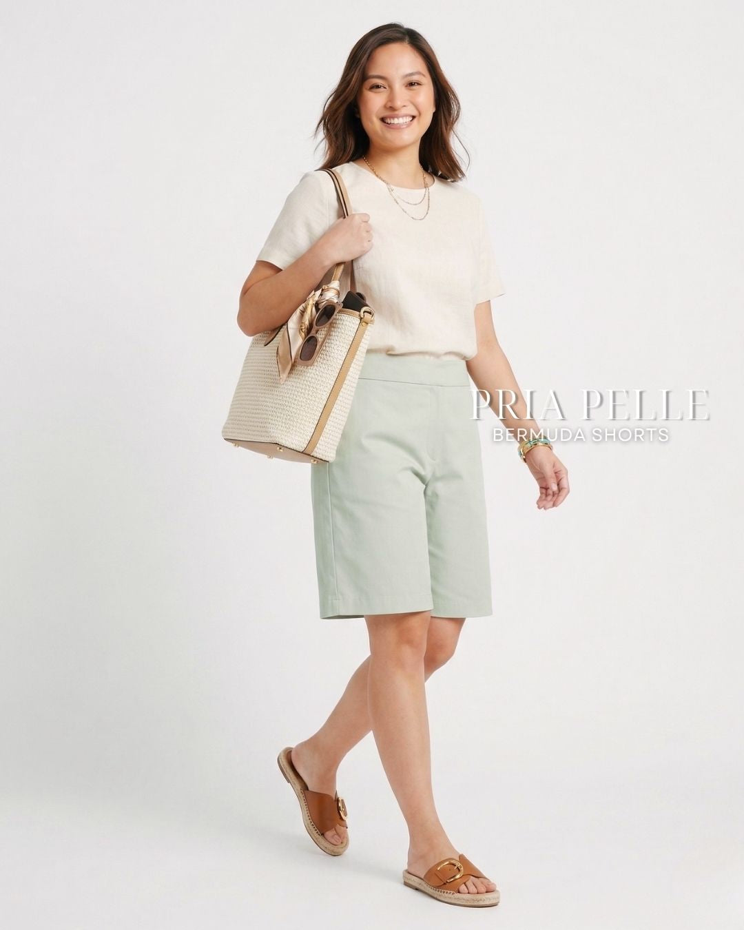 Pria Pelle Bermuda Shorts | Back garter - Cotton Twill Pistachio | Non Stretch