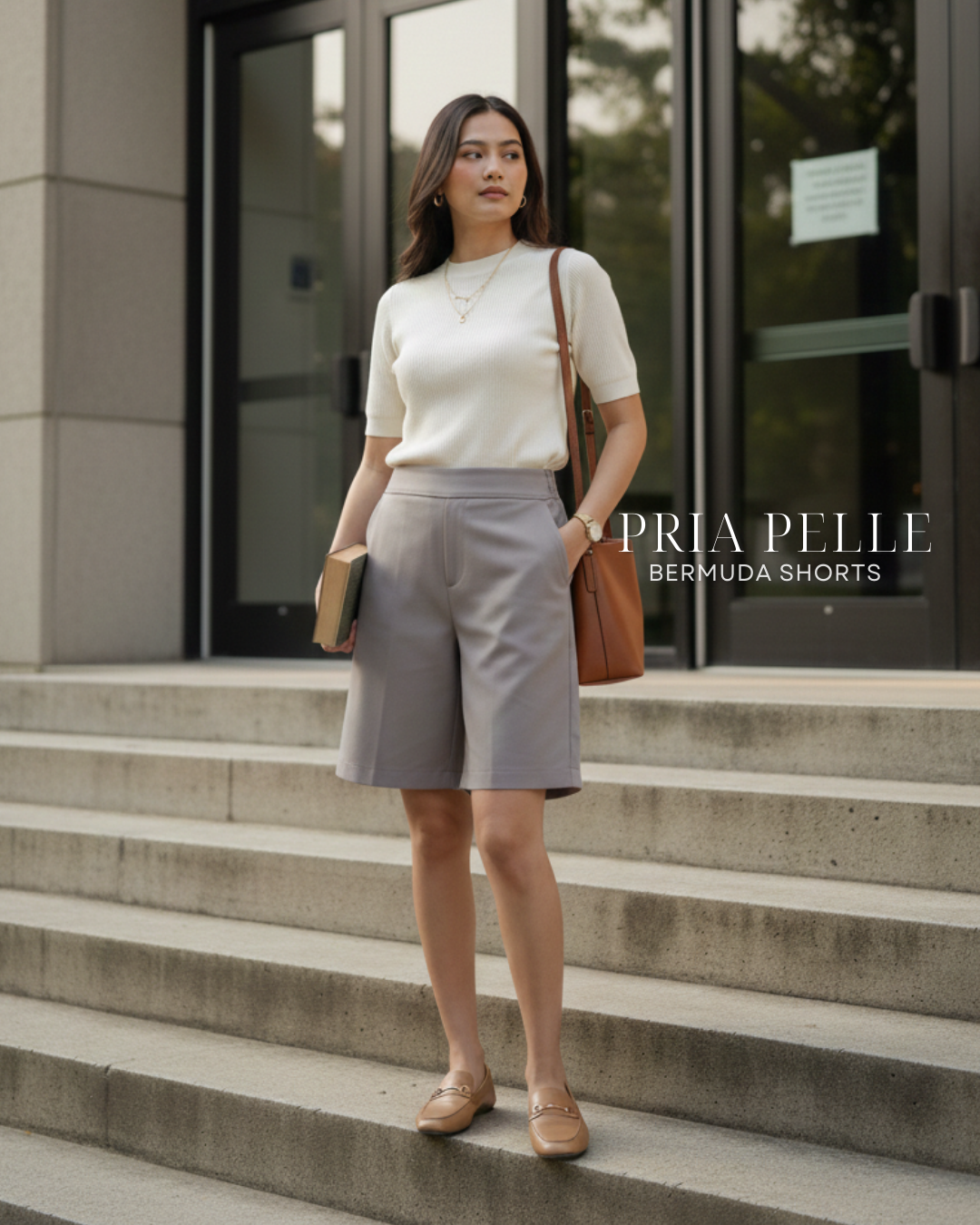 Pria Pelle Bermuda Shorts | Back garter - Linen Blend Edge Comb Gray | Non Stretch