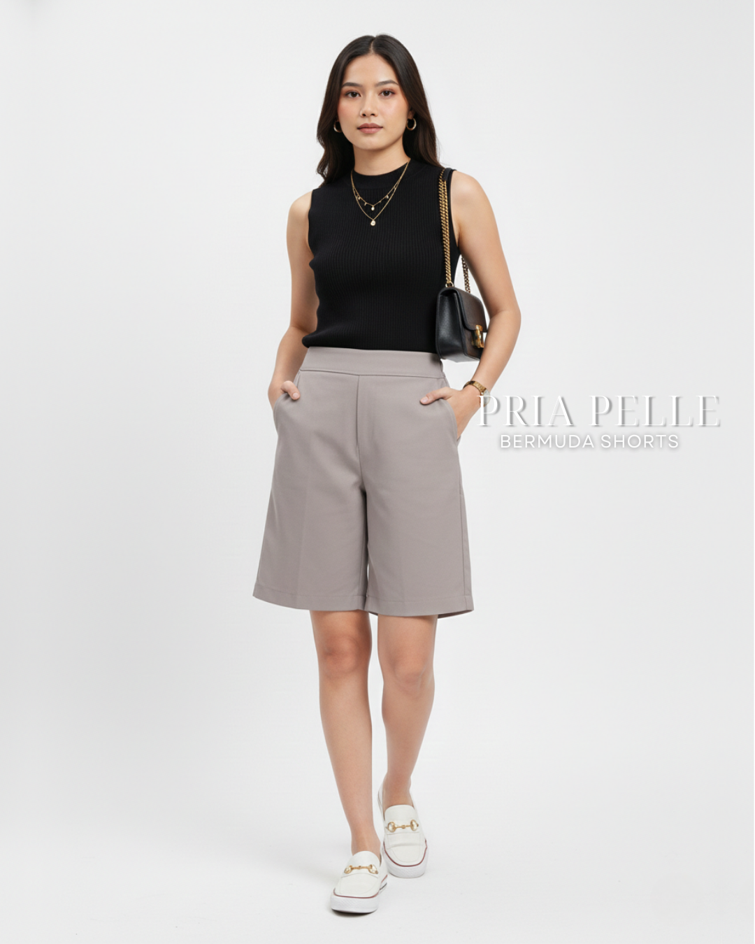 Pria Pelle Bermuda Shorts | Back garter - Linen Blend Edge Comb Gray | Non Stretch