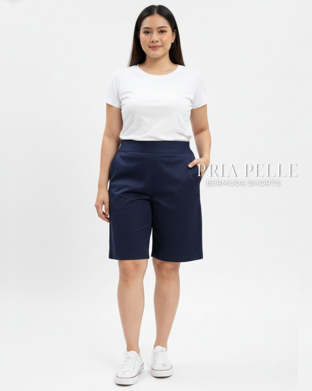 Pria Pelle Bermuda Shorts | Back garter - Cotton Blend Sheen Midnight Blue | Non Stretch