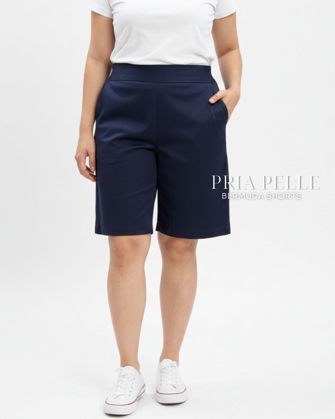 Pria Pelle Bermuda Shorts | Back garter - Cotton Blend Sheen Midnight Blue | Non Stretch