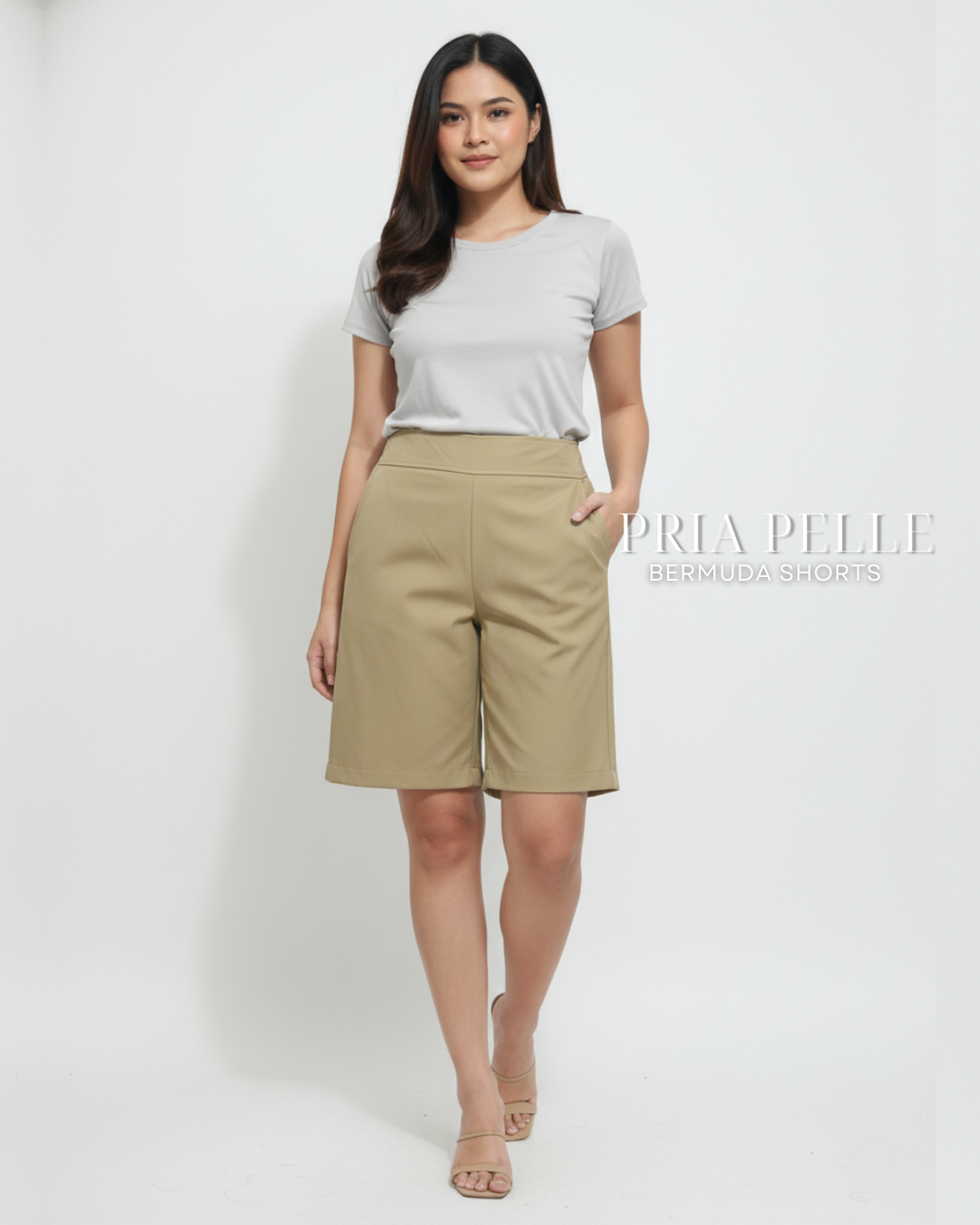 Pria Pelle Bermuda Shorts | Back garter - Cotton Twill Sand Khaki | Non Stretch