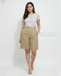 Pria Pelle Bermuda Shorts | Back garter - Cotton Twill Sand Khaki | Non Stretch