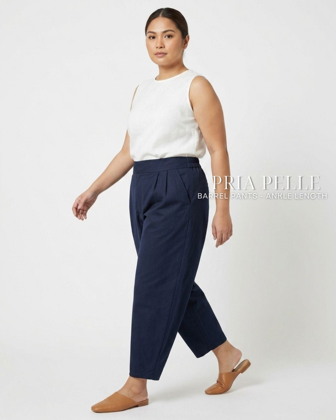 Pria Pelle Barrel Pants | Ankle Length - Cotton Twill Midnight Blue | Non Stretch