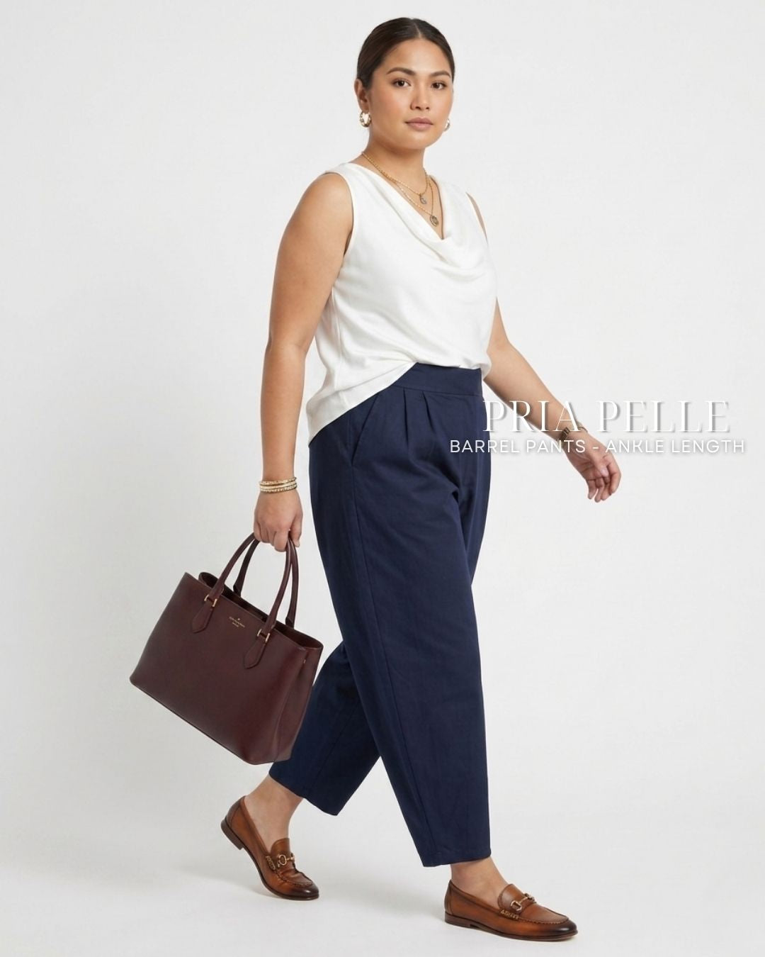 Pria Pelle Barrel Pants | Ankle Length - Cotton Twill Midnight Blue | Non Stretch
